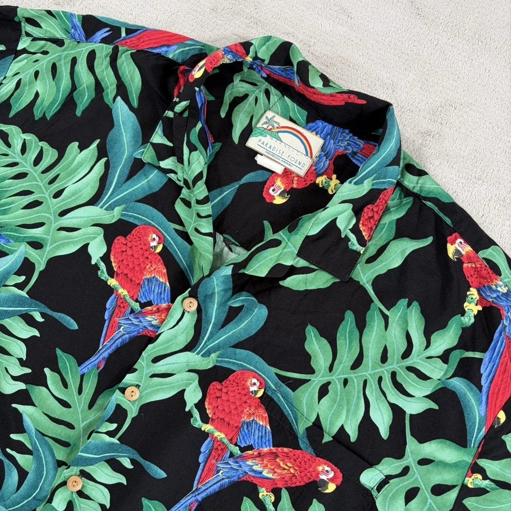 VTG Paradise Found Shirt Men 3XL Multi Hawaiian Aloha Parrot Macaw Magnum PI 80s